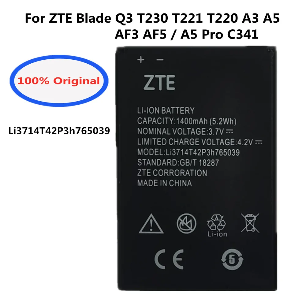 

Original New Li3714T42P3h765039 Battery For ZTE Blade Q3 T230 AF3 T220 A3 T221 A5 AF5 A5 Pro High Quality Replacement Batteria
