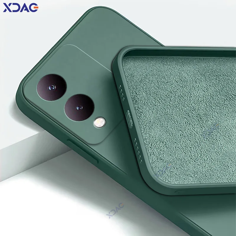 Luxury Dual Layer Cellphone Case with Full Camera Protection - Fashionable Soft Square Liquid Silicone Armor