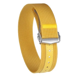 Ribbed Nylon Sailcloth Watch Strap with Stainless Steel Folding Buckle - 22mm (Mustard yellow)