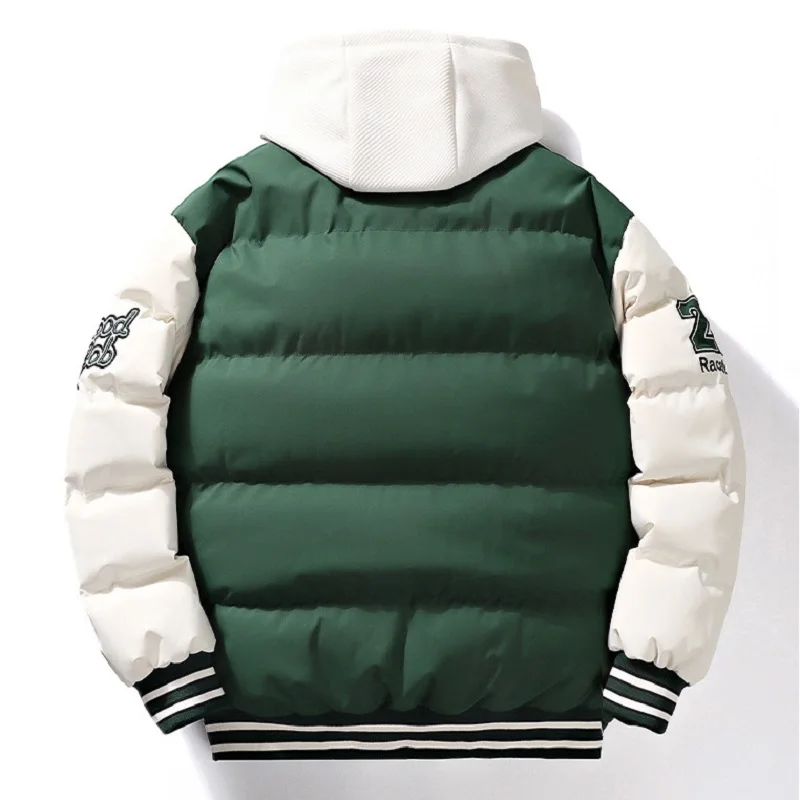 mens fashion fake two-piece letter-printed hooded warm jacket bread jacket couple's embroidered winter coat Parkas Hombre 2022