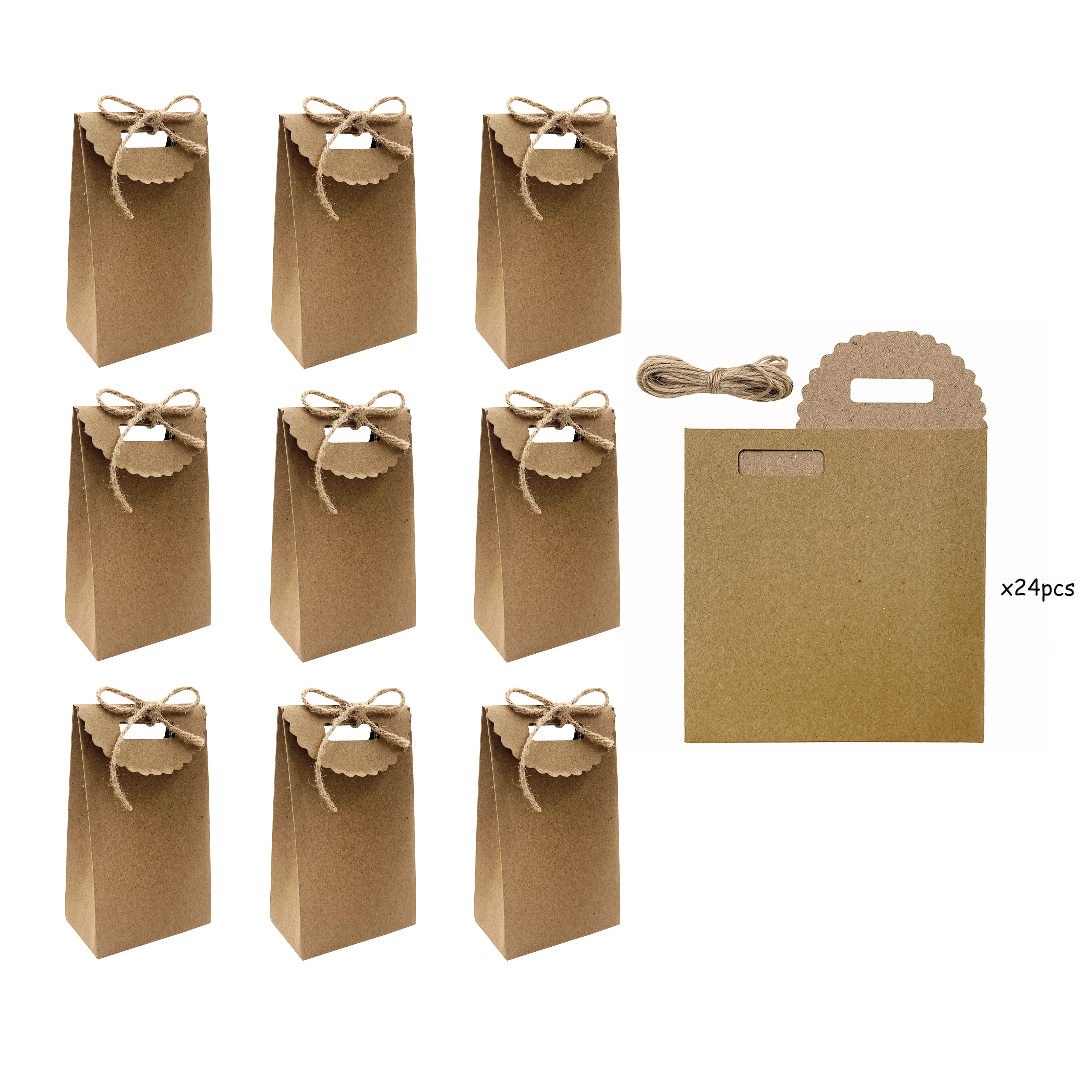 24pcs 공예 선물 가방 크래프트 종이 DIY 선물 가방 쥬얼리 쿠키 결혼식 호의 사탕 상자 식품 포장 가방 로프 생일 부분