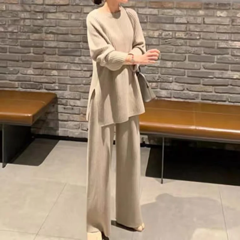2023 Autumn Winter Knitted Sweater Two-Piece Set Women Turtleneck Top Warm Thick Pants Suits Female Casual Pullover Tracksuits