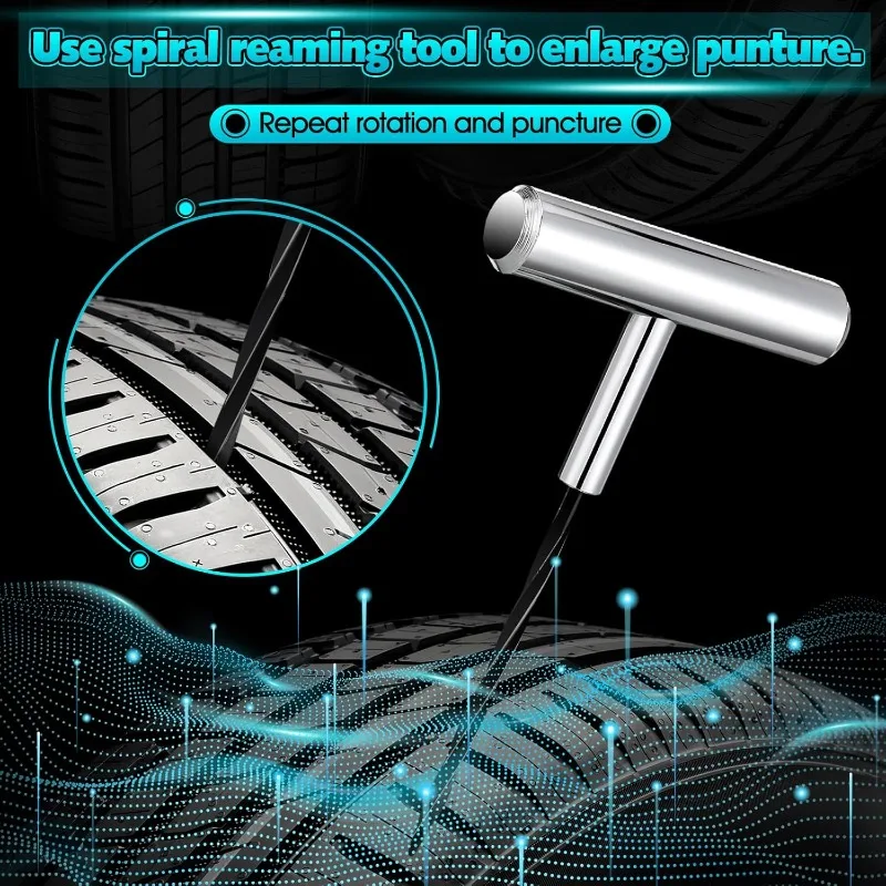 Heavy Duty Plug Kit Stainless Steel T Handle Set Bicycles Repair Puncture Tool Spiral Probe Split Eye Needle Tire Repair Set tire repair kit