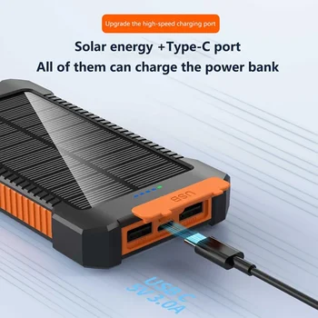 Lenovo Solar Power Bank 500000mah Batteria esterna portatile di grande capacità con ricarica super veloce per Samsung Huawei iPhone