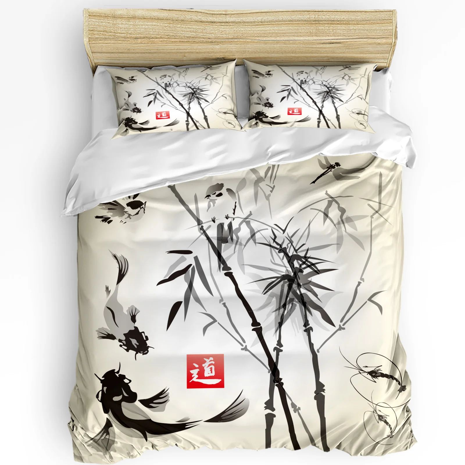 

Bamboo Carp Chinese Ink Painting Bedding Set 3pcs Duvet Cover Pillowcase Kids Adult Quilt Cover Double Bed Set Home Textile