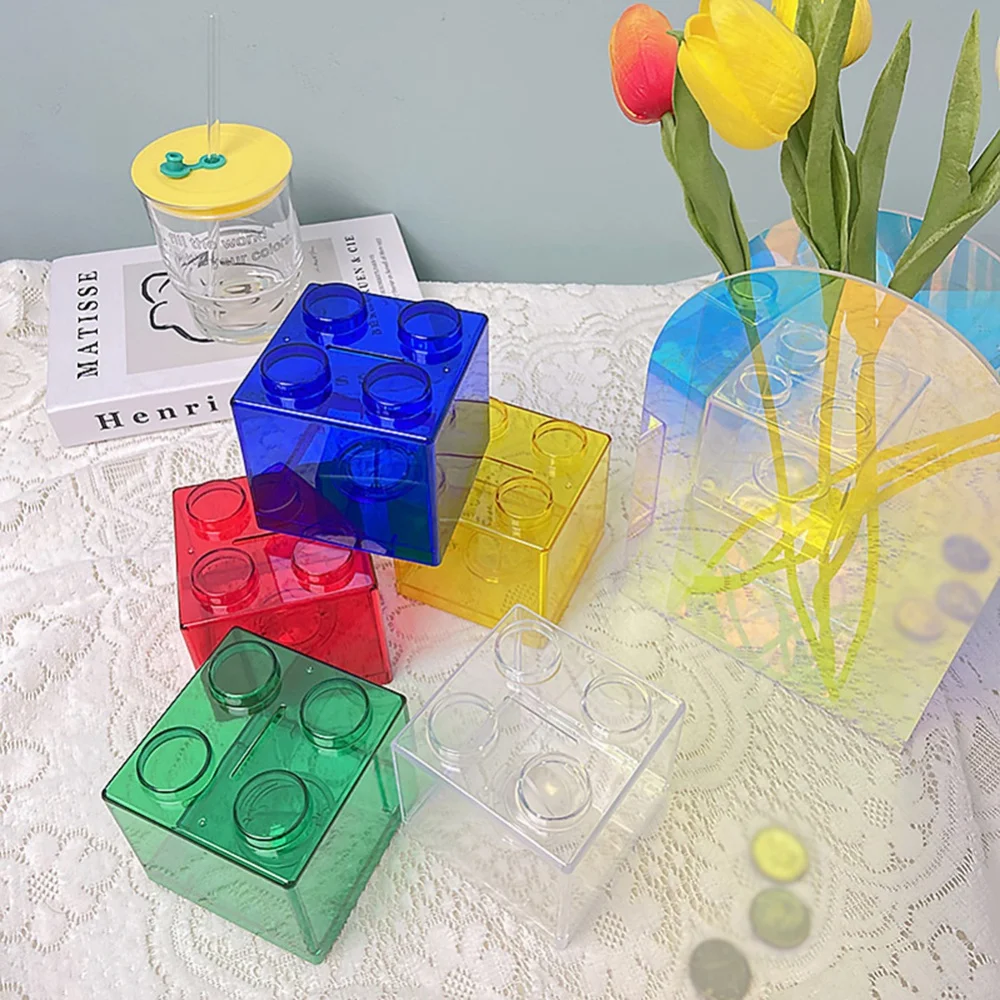 Tirelire transparente empilable en forme de blocs pour enfants, boîtes de  rangement, tirelire, boîte d'économie d'argent, jouet, cadeau