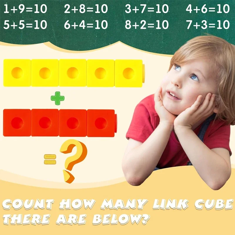 100 Pcs Connected Cube Toys for Mathematical Counting Plastic Counting Blocks Colored Mathematical Cubes Home School Preschool
