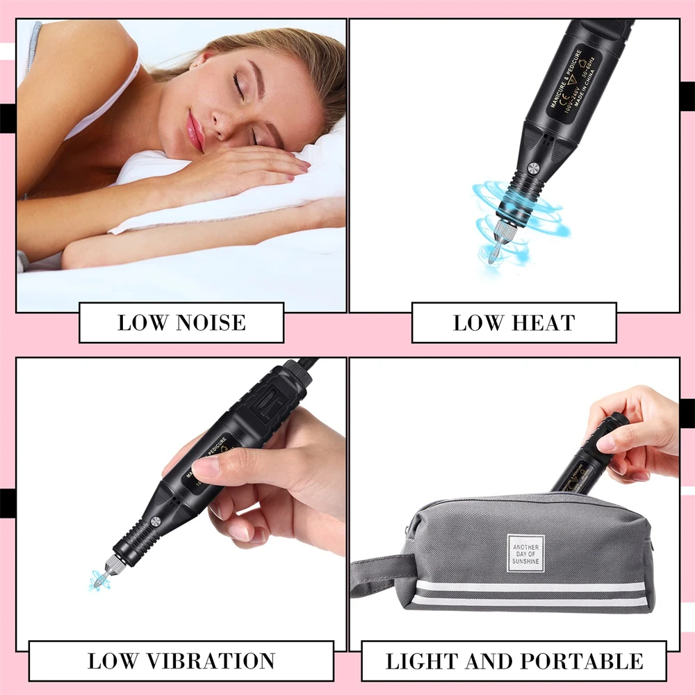 YIKOOLIN Nail Art Drill Kit File Professional Electric Manicure Pedicure Drill Sander Pen Nail Art Grinder with Sanding Bits 3
