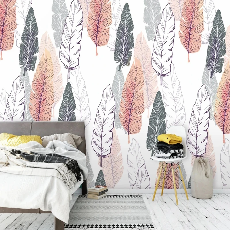 Custom Size European Hand Painted Feather Leaves Photo Mural Wallpaper 3D Bedroom Living Room TV Sofa Background Wall Home Decor