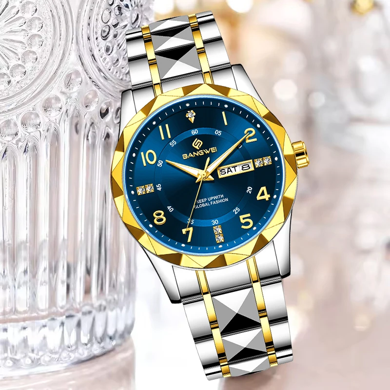 BANGWEI New Original Diamond Quartz Watch for Women Fashion Elegant Ladies Watches Stainless Steel Waterproof Women's Wristwatch