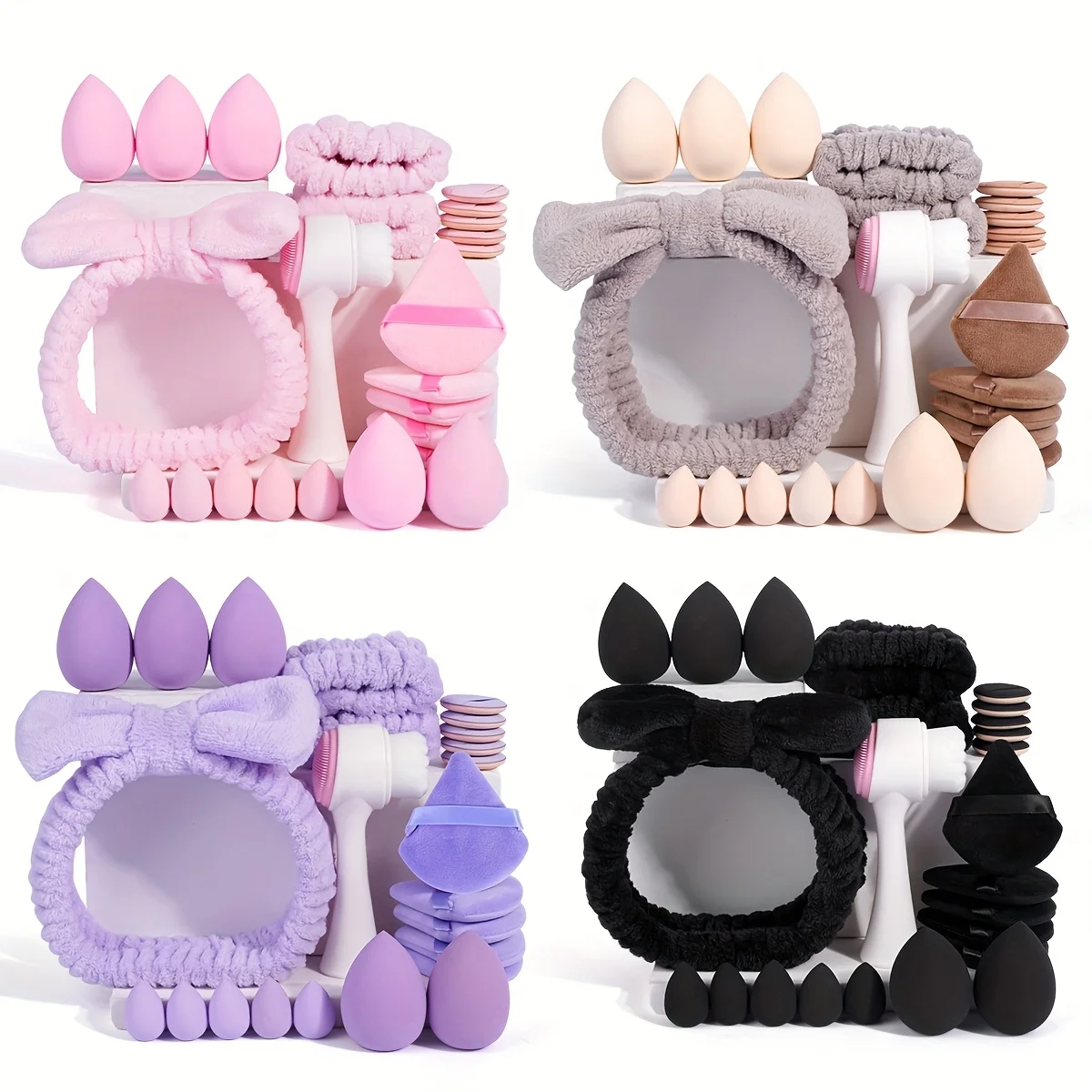 24PCS Vegan Makeup Kit - Hypoallergenic Brushes & Sponges with Travel Case, Pastel Beauty Set for Sensitive Skin (Gift Ready)