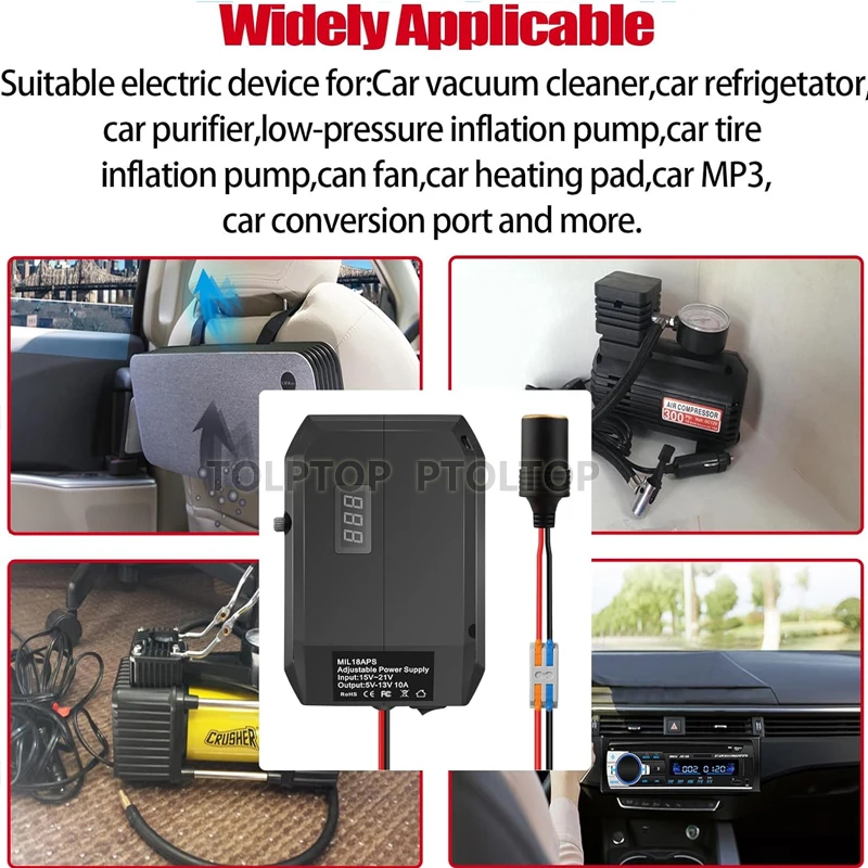 Adapter voor Makita 18V accu, 18V naar 12V Step Down converter met sigarettenaansteker-interface, auto sigarettenaansteker converter adapter stekker, power wheel adapter voor alle auto-apparaten