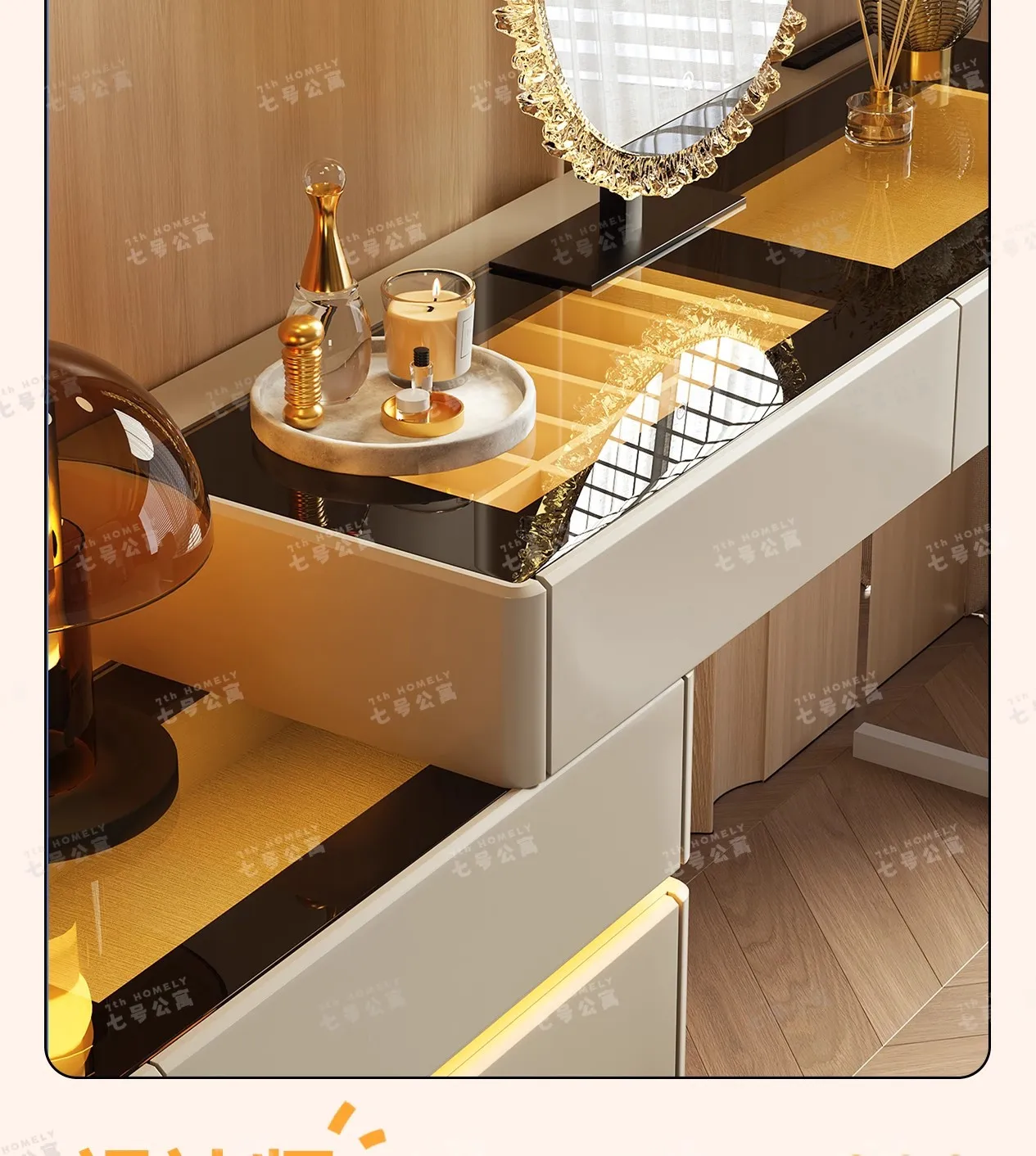 Nordic Solid Wood Dressers Bedroom Modern Dressing Table Drawer Integrated Home Small Apartment Makeup Table with LED Mirror