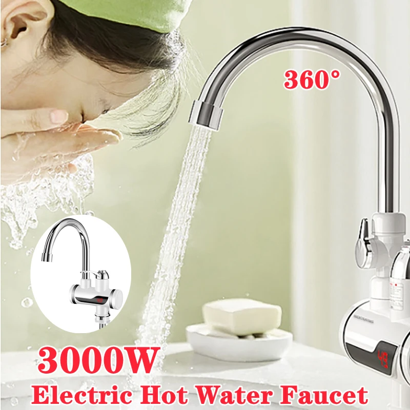 

3000W Water Heater Faucet Shower Instant Water-Heater Electric Tap Heating Instant Hot Water for Kitchen and Bathroom with LED