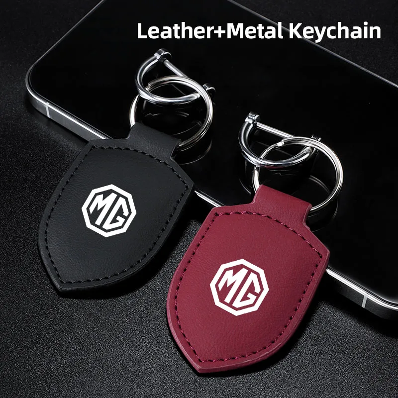 Car Leather Keychain Shield Type Emblem Key Ring For MG ZS MG5 GS