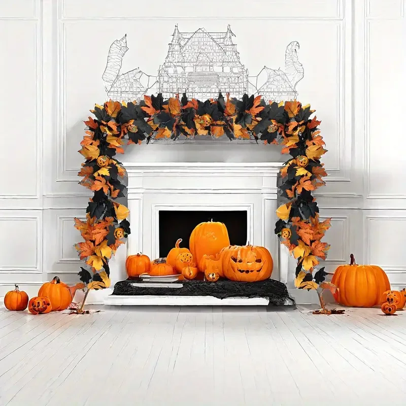 Halloween Pumpkin Cane Flying Indoor Fall Maple Leaf Garland Maple Leaf Autumn Thanksgiving Decor for Party Desk Decor