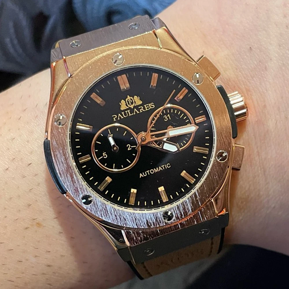 Top Brand New Mens Watches Multifunction Automatic Self Wind Mechanical Leather Strap Watch Sports Chronograph Geneve AAA Clocks |