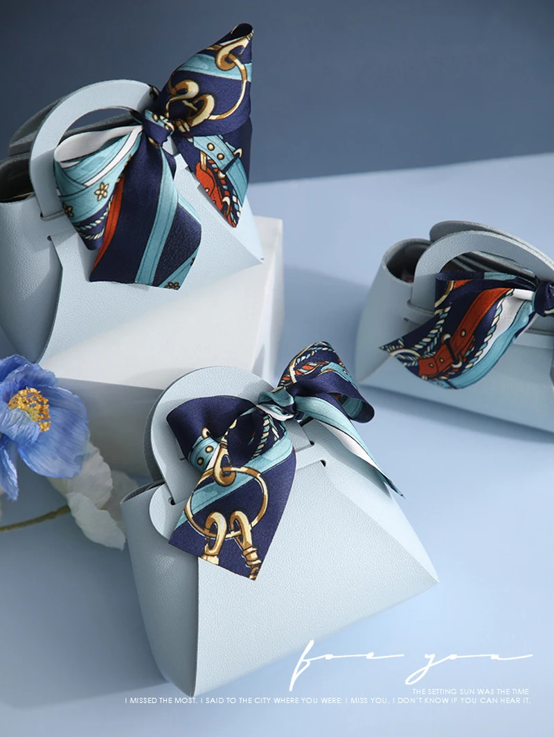 50 Stück Hochzeits geschenke Box Party Boxen für die Gäste Mini Pralinen bogen Verpackung Geburtstag Leder Geschenk box Großhandel Logo – Detail 9