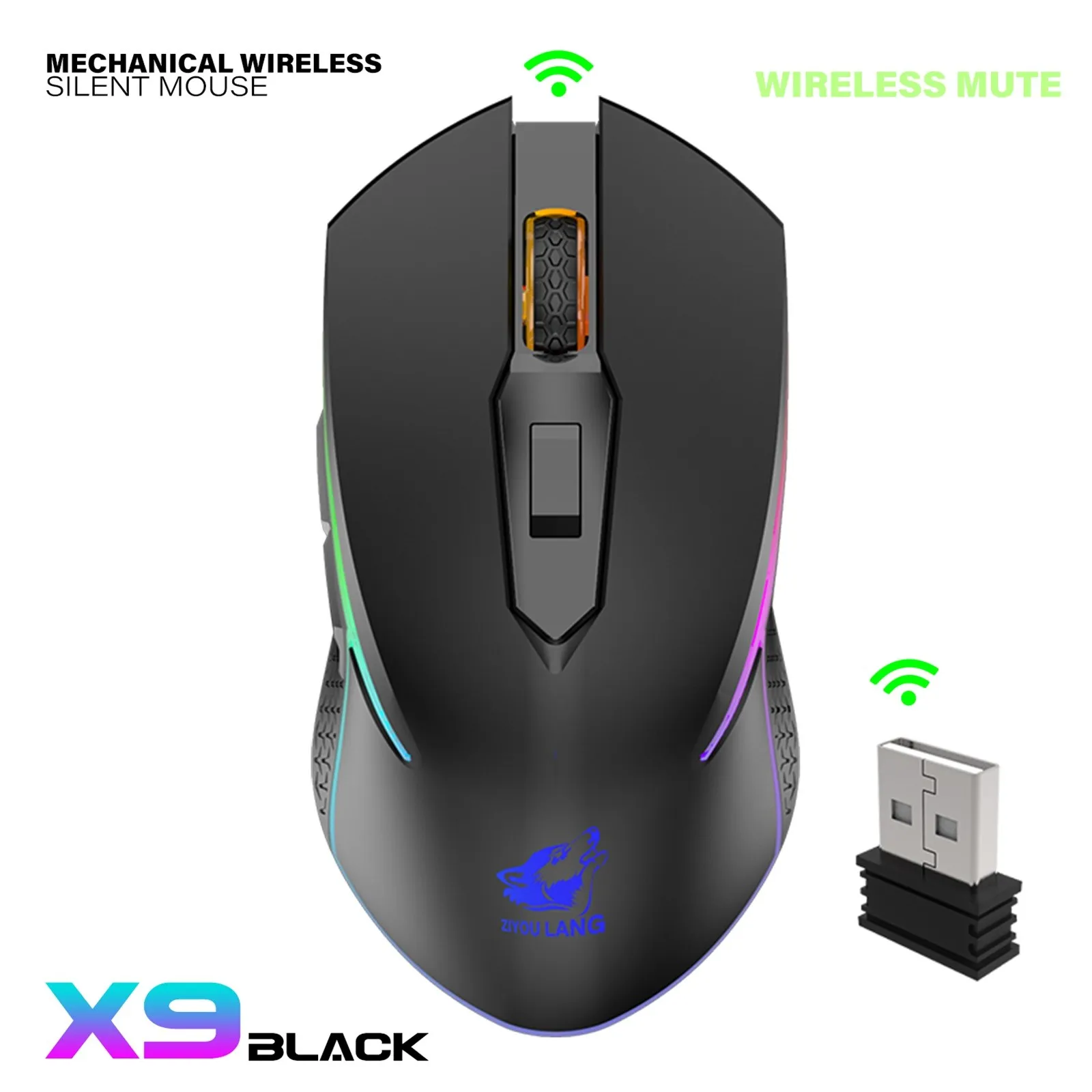 X9 Wireless RGB Luminous Mouse Rechargeable Silent Mechanical Mice 2400 DPI Adjustable Gaming Mouse Mice for PC Laptop Games best pc gaming mouse