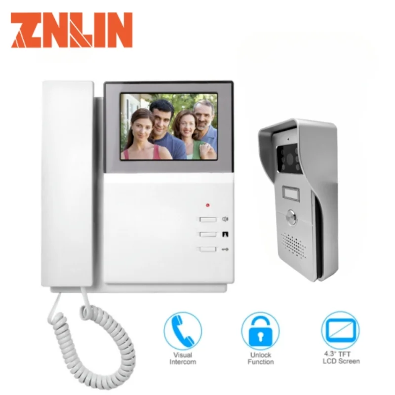 

4.3" TFT LCD Screen Wired Video Door Phone Intercom Handle Doorbell System Kit for Home Security Monitor Security Villa Doorbell
