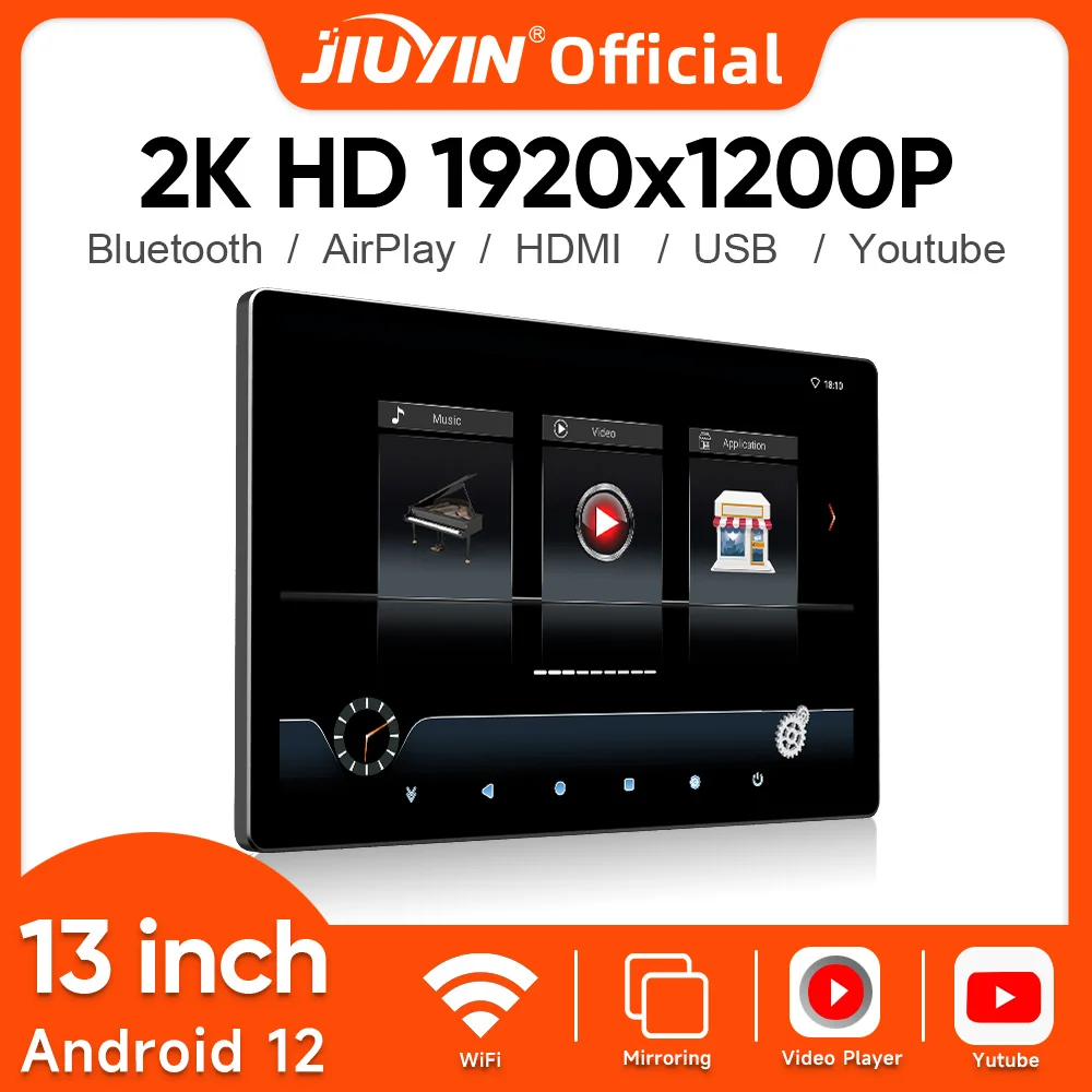13" Android 12 Car Headrest Monitor Display 2K HD for Car Rear Seat Video Music TV Player car display touch screen display monitor display