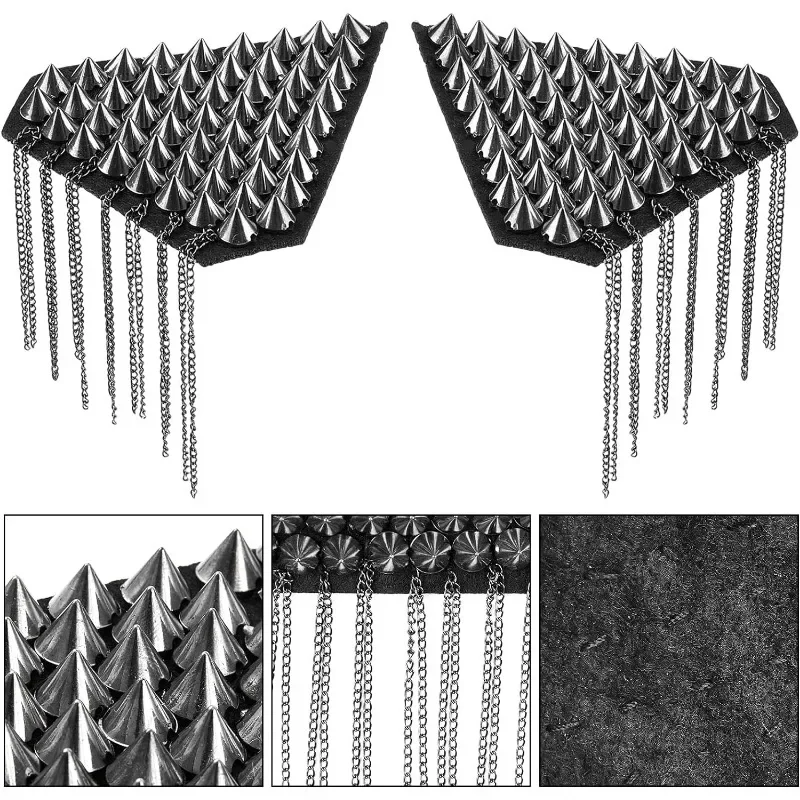 2Pcs Shoulder Epaulets Tassel Rivet Fringe Shoulder Pieces Gunmetal Triangle Badge Fashionable Tassel Epaulettes