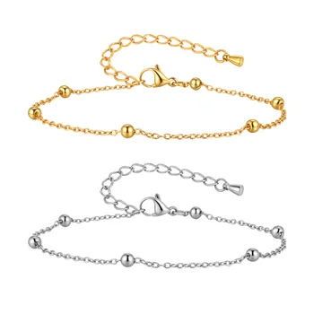 Stainless Steel Beaded Chain Anklet for Women,Summer Vacation Waterproof Anklets,Classic Jewelry Gifts