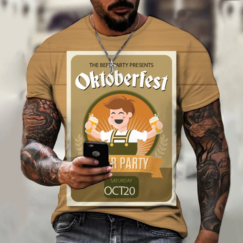 

Beer Festival Pattern Men's T-shirts Breathable Harajuku Casual Fashion 3D Print Short Sleeve O-Neck Style Loose Clothes Cool