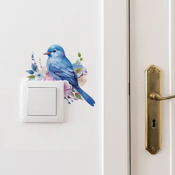 1PC uccello cartone animato che sembra piante verdi e fiori con adesivi, adesivi decorativi per interruttori, sfondo per abbellimento domestico W 1