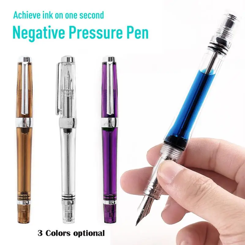 Wing Sung 3013 Vacuum Fountain Pen Resin Transparent Filling Spin EF/F Nib Negative Pressure Ink Color