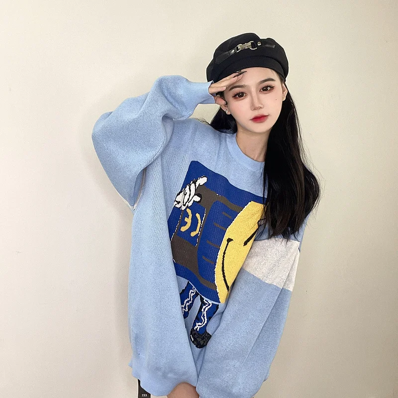 Blue CAVEMPT C.E Cartoon Pattern Sweater Men Woman 1:1 Top Quality Crewneck Jacquard Cav Empt Pullovers winter sweater for men