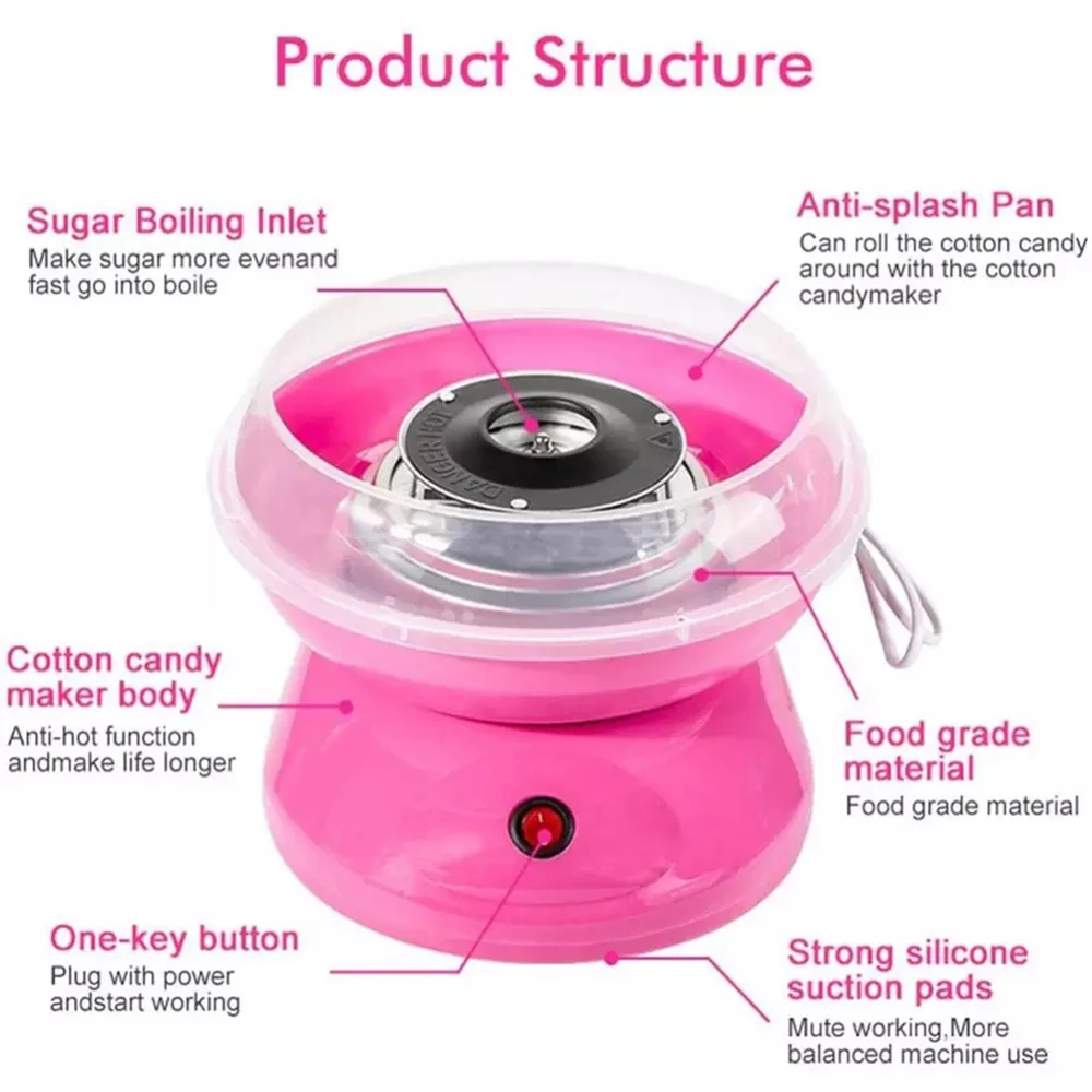 WHDPETS Cotton Candy Machine Professional 110V/220V Electric EU/AU/US/UK Plug Automatic Portable Cotton Sugar Machine Maker 4