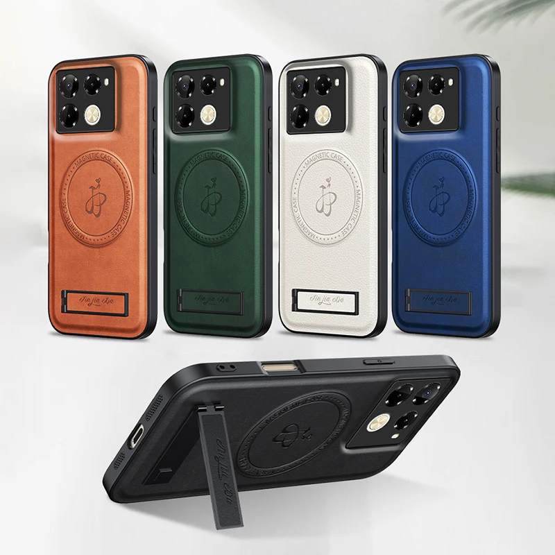 Leather Magnetic Stand Case - Shockproof, Full Camera Protection, Soft Shell Cover