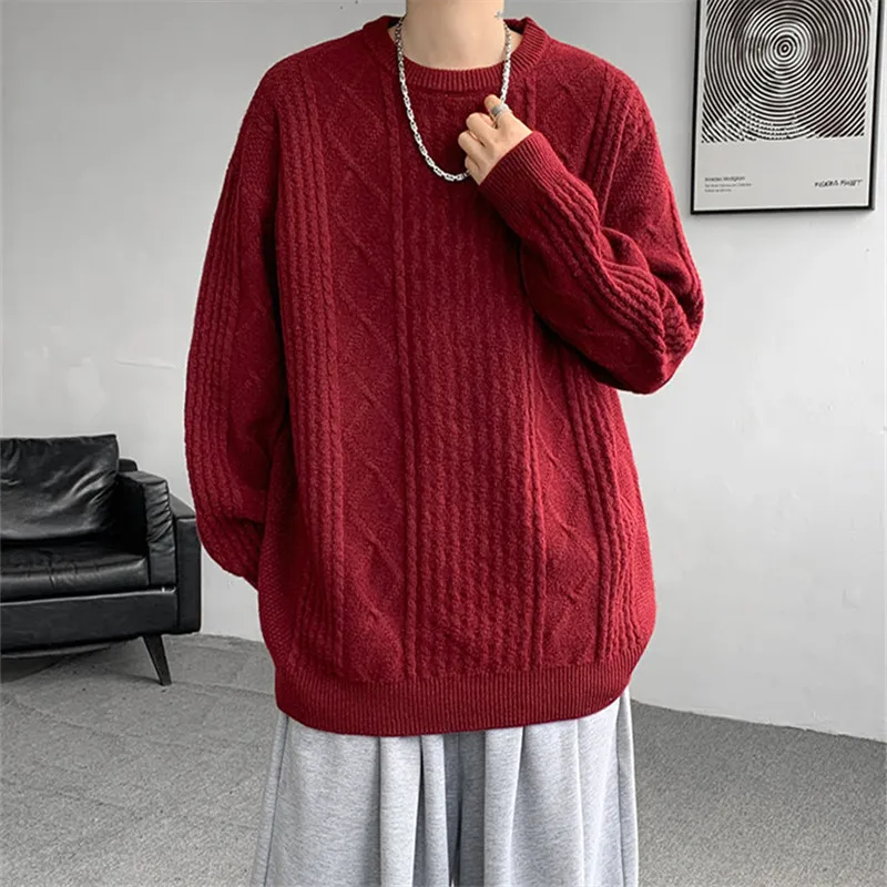 Autumn Winter O-Neck Sweater Men Loose Knit Pullovers Solid Color Casual Knitted Sweater Mens Streetwear Pullovers Plus Size 8XL 5