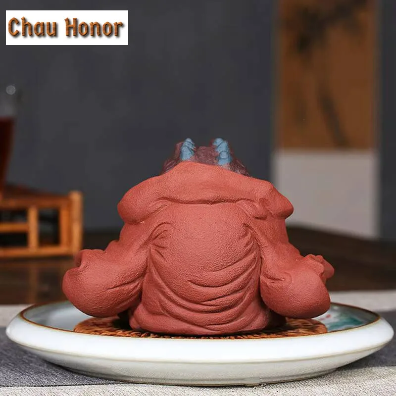 Chinese Yixing Raw Ore Purple Clay Tea Pet Hand-carved Golden Toad Fairy Crafts Household Tea Table Decoration Accessories Gifts