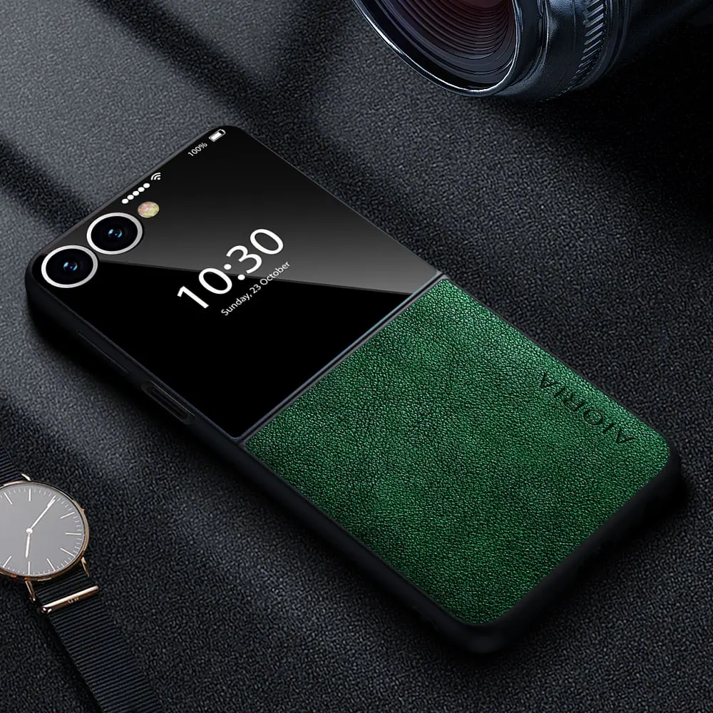 Luxury Leather Phone Case - Retro Business Style Solid Color Cover