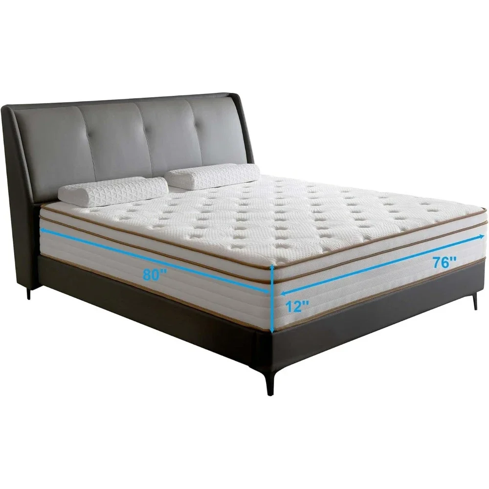 King Size Mattress,12 Inch Hybrid Mattress in a Box with Gel Memory Foam,Individually Wrapped Pocket Coils Innerspring,Pressure 5
