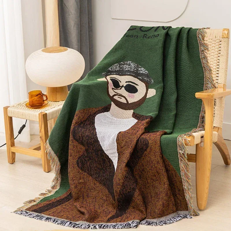 Cartoon Characters Pattern Knit Cotton Fringed Couch Throw Blanket Large Sofa Blanket Nap Blankets Outdoor Picnic Mat Home Decor