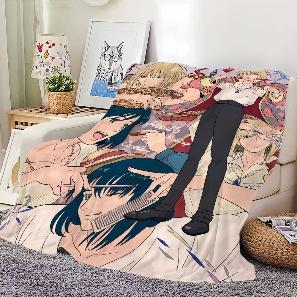 Anime film comfort warm soft plush blanket for sofa living room h-Howl's office bedroom travel Flannel gift m-Moving c-Castle 2