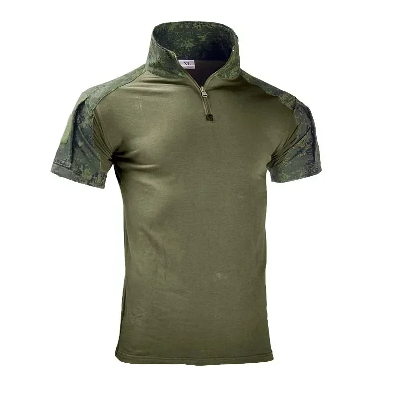 Camouflage Short Sleeve Tactical T-Shirts With Zipper Pockets Mens Summer Solid T Shirts Safari Tee Shirts Hiking Work Clothing sport t shirt
