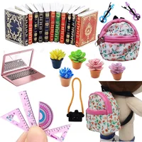 1/12 Scale Dollhouse Vintage Miniature Book Bag Violin Camera Ruler Model Notebook Mini Flowers Doll House Furniture Decoration 1