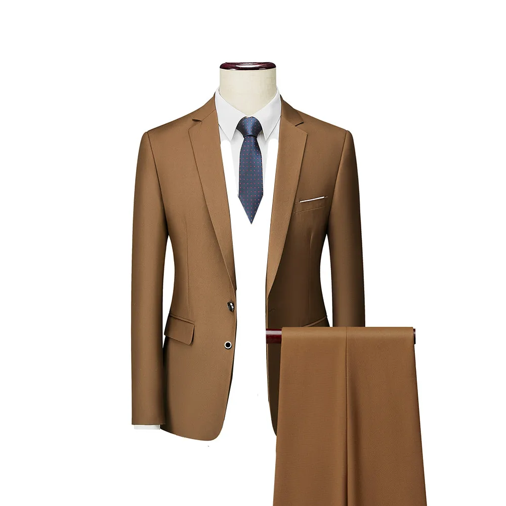 Elegantly Tailored Men's 2-Piece Dark Green Suit Set with Pure Color Jacket & Pants for Office/Interview/Wedding/Party/Business