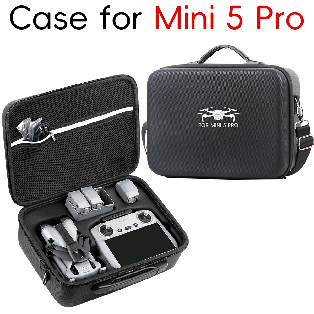 Sac de transport pour DJI Mini 5 Pro ouvert, montrant le drone placé dans son logement sur mesure, protection renforcée.