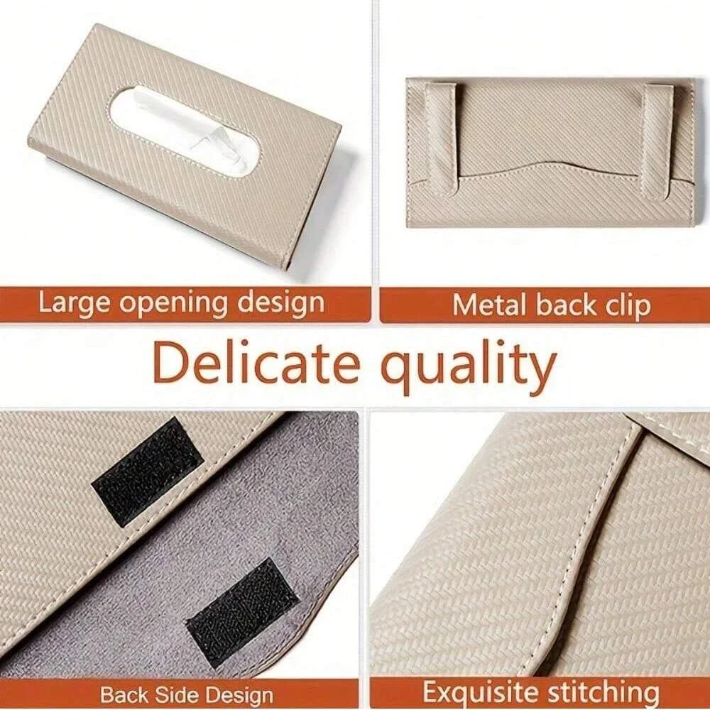 Wakauto Porta fazzoletti per auto, parasole, clip per tovaglioli, scatola da appendere, in pelle PU, per sedile posteriore, per fazzoletti in auto