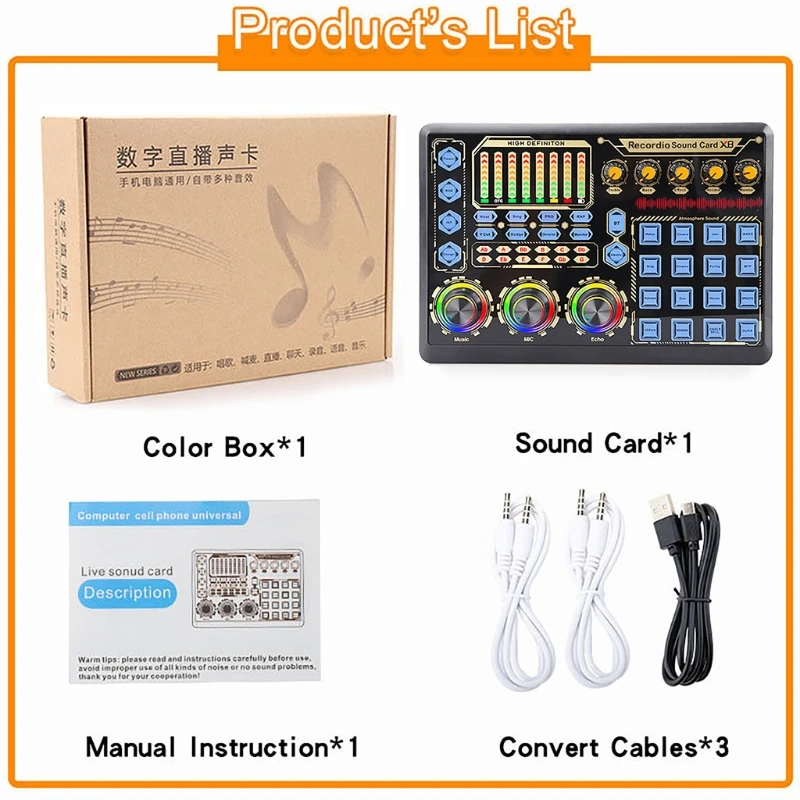 

Microphone Live Broadcast Equipment Sound Card Sound Mixer Board Live Streaming