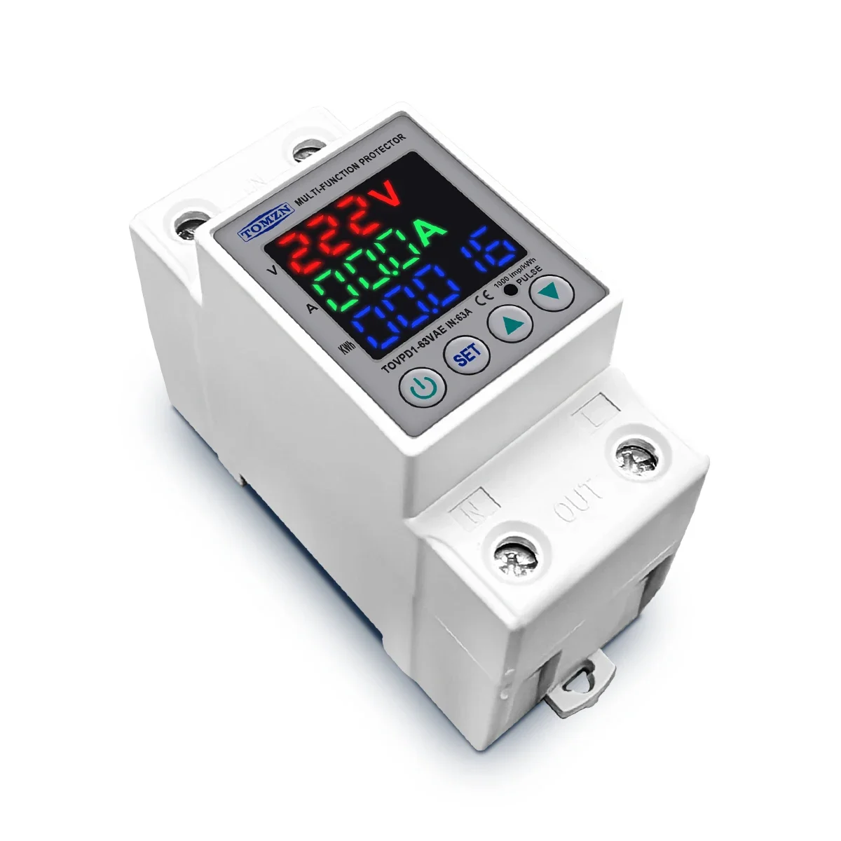 63A 230V 3IN1 Display Din Rail Adjustable Over And Under Voltage Protective Device Protector Relay Over Current Protection