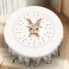 Cute Easter Themed Grey Rabbit Tablecloth - 1pc Spring Floral Print with Embossed Edge, Spring Outdoor Garden 2