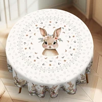 Cute Easter Themed Grey Rabbit Tablecloth - 1pc Spring Floral Print with Embossed Edge, Spring Outdoor Garden 2