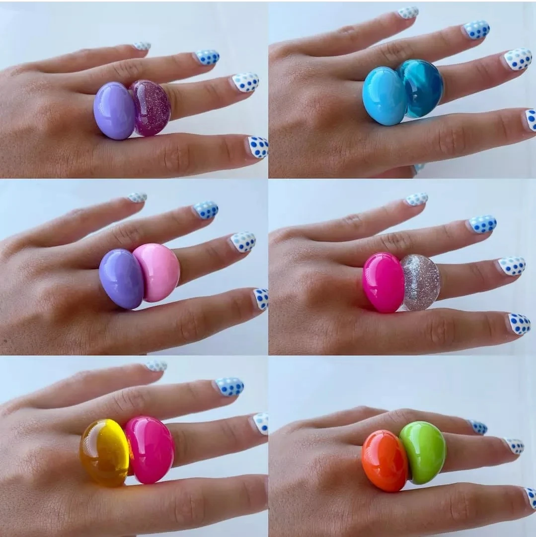 Summer Mutilcolor Transparent Acrylic Resin Water Droplets Shape Oval Rings for Women Girls Travel Jewelry finger ring adjustable rings jewelry accessories