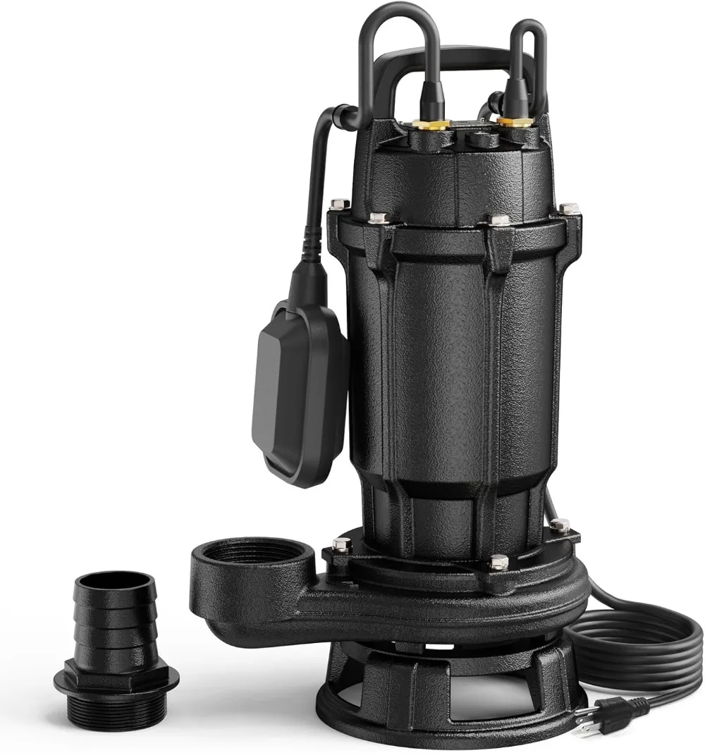 1 HP Sewage Grinder Pump 4200 GPH Submersible with Auto Float Switch, 2 Inch Discharge for Basement Sump Basin